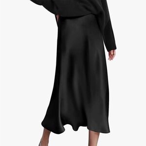 Zeagoo Black Satin Maxi Skirt